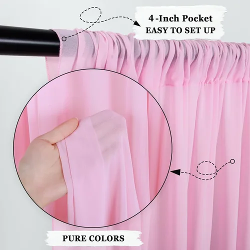 Miniatura 5 de DUOBAO Cortina de gasa rosa, 2 paneles de 29 x 96 pulgadas, cortinas de telón de fondo de boda, cortinas de playa transparentes para sala de estar