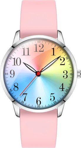 Miniatura 8 de Letoff Reloj analógico clásico, esfera arcoíris con números arábigos, banda de silicona, resistente al agua hasta 98.4 ft