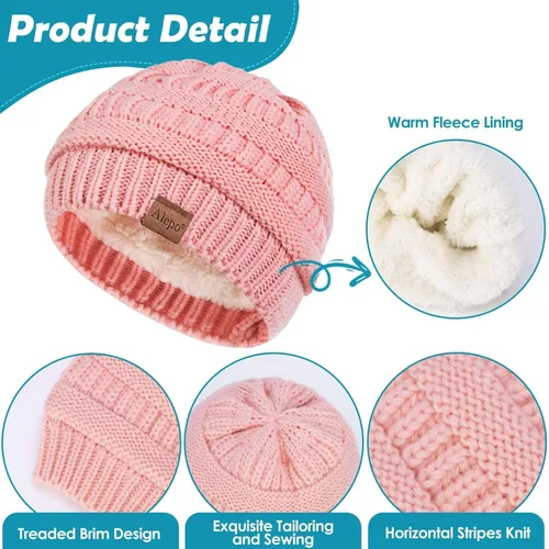 Miniatura 4 de Alepo Paquete de 3 gorros de invierno para niñas y niños, con forro polar suave y cálido, gorro de invierno para recién nacidos, niños pequeños