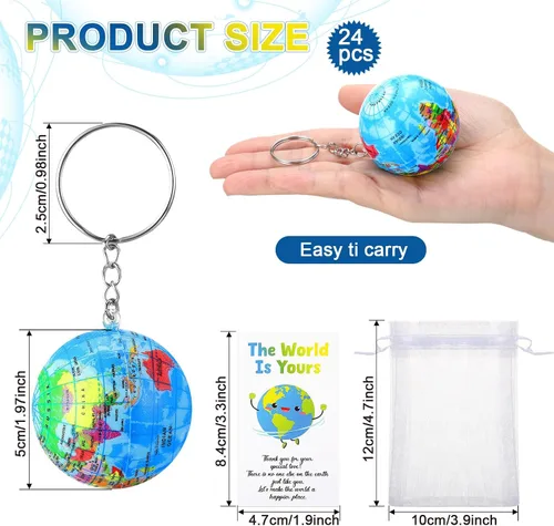 Miniatura 4 de Quelay - Paquete de 24 llaveros con forma de globo de regalo de regreso a clases, juguetes para niños, juguetes de planeta Tierra, incluye bolas