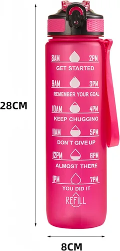 Miniatura 8 de Botella de agua de 33.8 fl oz, a prueba de fugas, libre de BPA y tóxicos, botella deportiva motivacional con tiempos para beber y pajita, fitness