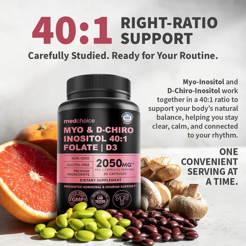Miniatura 8 de Myo-inositol 40:1 para mujeres – Suplemento de inositol con mio y D-Chiro inositol, folato y vitamina D3 – Cápsulas veganas para rutina diaria