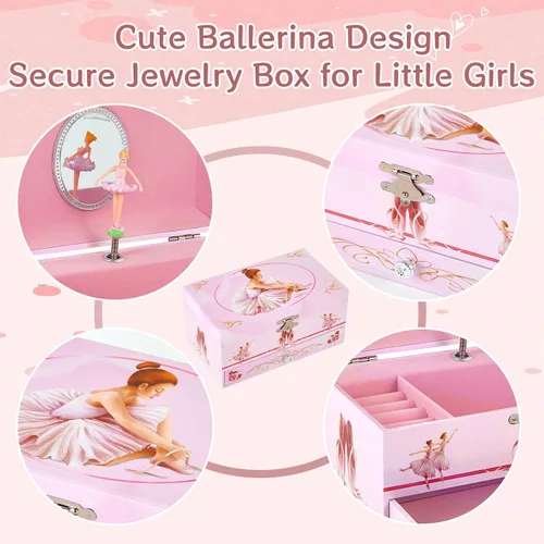 Miniatura 3 de Joyero musical de bailarina clásica con cajón y bailarina, regalos para niñas para almacenamiento de joyas, caja de música para niñas de 3 a 12 años