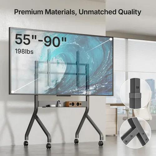 Miniatura 2 de FortiLift - Soporte de TV prémium para pantallas de 55 a 90 pulgadas de hasta 198 libras, carrito de TV rodante de clase empresarial con manivela
