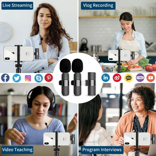 Miniatura 7 de Micrófono de solapa profesional inalámbrico Lavalier para iPhone, iPad, micrófono de grabación de condensador omnidireccional inalámbrico