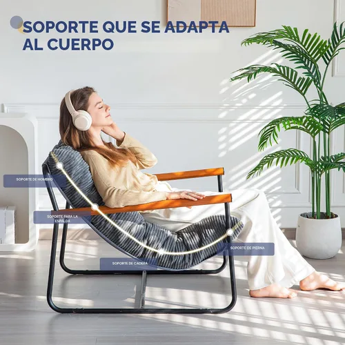 Miniatura 3 de MAXYOYO Silla de Acento Moderna, Silla Cómoda de Sala de Estar con Marco de Metal y Reposabrazos de Madera, Sillón Tapizado con Cojín Suave