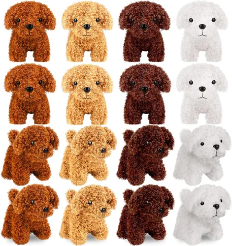Elcoho 16 perros de peluche de 4 pulgadas con llavero, lindo animal de peluche, juguetes suaves, recuerdos de fiesta para bolsa de regalos, regalos