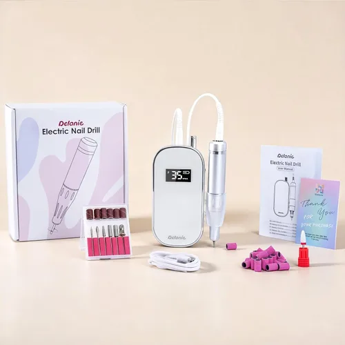 Miniatura 8 de Delanie Taladro de uñas de 35000 RPM, eliminación rápida portátil de archivos electrónicos para acrílicos, extensiones de gel y polvo de inmersión