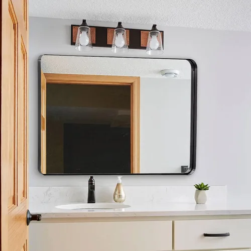 Miniatura 2 de ANDY STAR - Espejo de pared para baño, espejo de baño negro mate de 30x36, espejo rectangular moderno con marco de metal de acero inoxidable