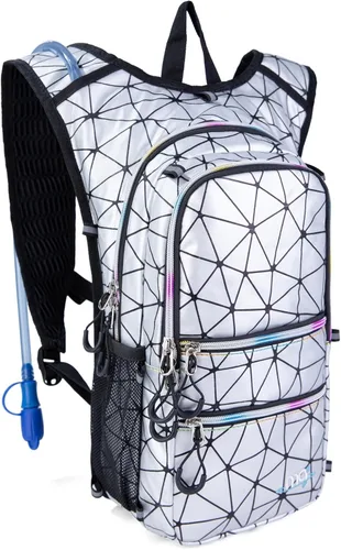 Miniatura 2 de Mochila de hidratación con luces frías, bolsa de agua de 2 L, bolsa ligera para correr, senderismo, bicicleta, escalada, festival de música esencial