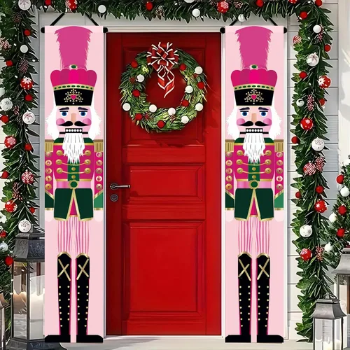 Miniatura 18 de BlissYard Estandartes de Porche Navideños de Cascanueces 12×71 Pulgadas Hola Invierno Feliz Navidad Decoraciones de Puerta Estandarte de Soldado