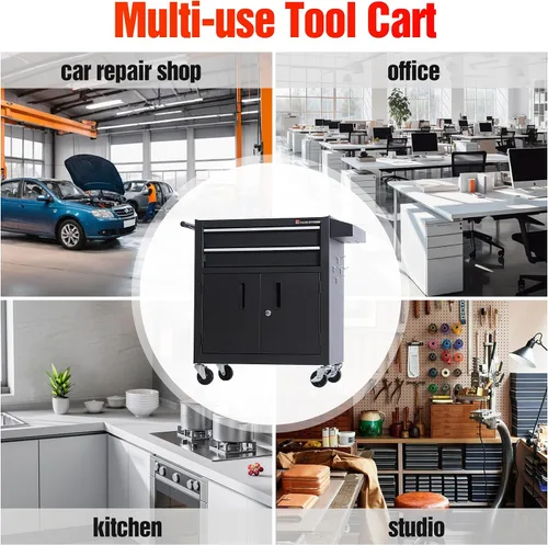 Miniatura 9 de Caja de herramientas resistente con carrito de acero rodante con puertas con cerradura (TZ12 Negro)