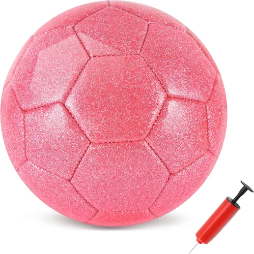 DLUGOPIS Size 4 Pink Glitter Soccer Ball with Air Pump Sets Toddler Soccer Ball Multiple Size for Kids Aged 4-8 8-12 Boys Girls Youth Gifts Outdoor