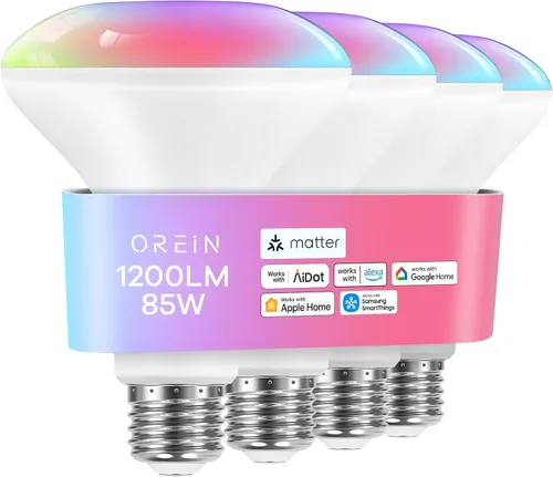 Miniatura 13 de OREiN Matter Bombilla Inteligente, 1100 Lúmenes Equivalente a 75W Bombillas Inteligentes, Bombillas de Luz que Cambian de Color Funcionan con Apple