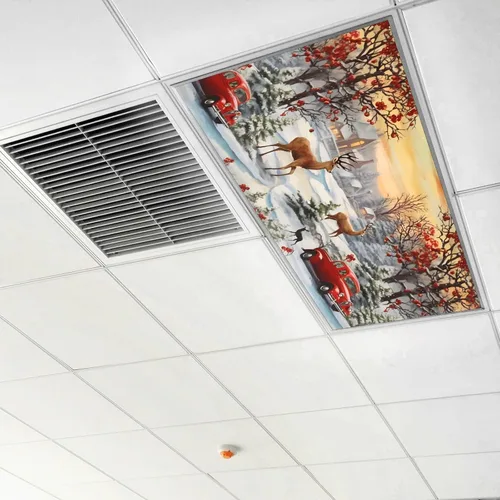 Miniatura 6 de Cubiertas de luz fluorescente de ciervos navideños para aula, 4 x 2 pies, cubierta roja para luz de techo de automóvil, decoración de hospital
