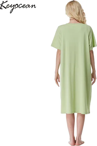 Miniatura 2 de Keyocean - Camisón de algodón para mujer, suave, cómodo, ligero, manga corta, vestido de casa, ropa de dormir, ropa de sala para verano.