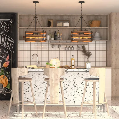 Miniatura 8 de Inlight IN-0335-3-WD - Colgante de 3 luces de diseño rústico e industrial de 18 pulgadas para isla de cocina, acabado de madera envejecida negra