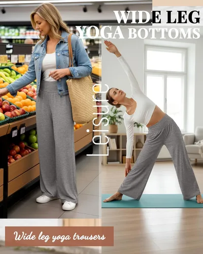 Miniatura 152 de Neer - Conjunto de 3 pantalones de yoga de pierna ancha para mujer - Pantalones deportivos cómodos, holgados, de cintura alta y casuales