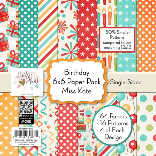 Paquete de papel con patrón de 6 x 6 pulgadas, cumpleaños, para fiesta, álbum de recortes, papel especial de primera cara, colección de 6 x 6