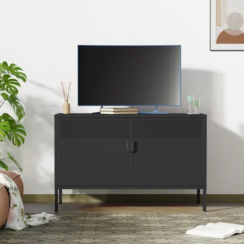 Miniatura 4 de Ustamio Gabinete de Almacenamiento de Metal Ancho Negro con Casillero, Gabinete de Acento de 2 Puertas para Hogar y Oficina, Gabinete de Metal Bajo