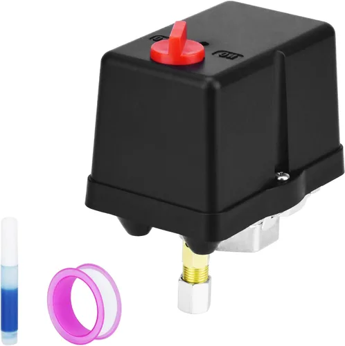 Válvula de control universal del interruptor de presión del compresor de aire (90-120 PSI, 110V-240V) con regulador de 0-180 PSI y válvula de alivio