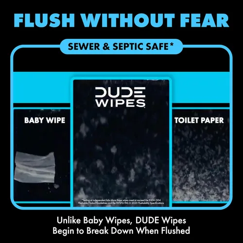 Miniatura 4 de DUDE Wipes - Toallitas desechables en inodoro sin aroma - (Paquete de 6) 288 piezas - Extra grandes - Desechables - Vitamina E y aloe - Seguro