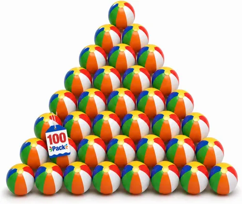4E's Novelty Paquete de mini bolas de playa a granel – 28/50/100 piezas – Recuerdos de fiesta de verano en la piscina para niños, juguetes inflables