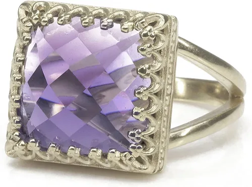 Miniatura 6 de Intrincado anillo de piedra natal de febrero, anillo de amatista en doble banda chapada en oro de 14 quilates, joyería de amatista hecha a mano