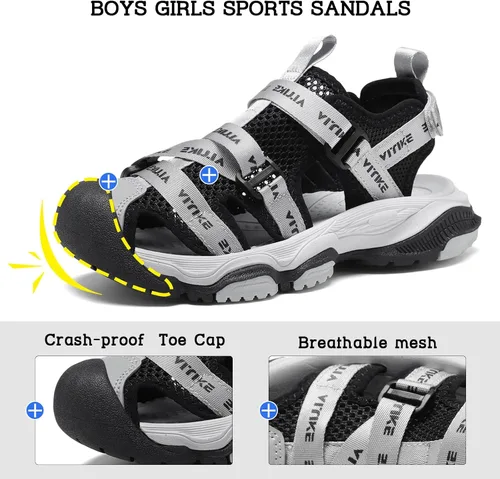 Miniatura 49 de JMFCHI Sandalias deportivas de verano para niños y niñas, sandalias de punta cerrada para exteriores, zapatos atléticos para agua, sandalias