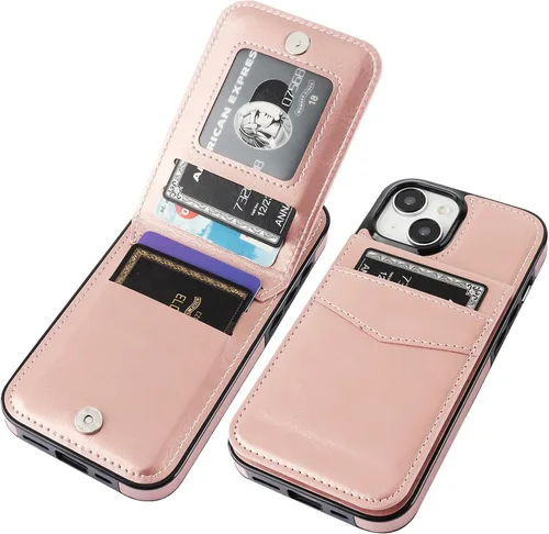 KIHUWEY Compatible con funda tipo cartera con tapa para 15 con soporte para tarjetas de crédito, cierre magnético de cuero premium con función de
