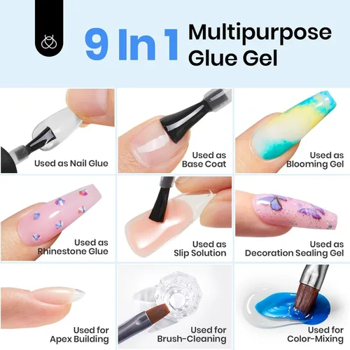 Miniatura 2 de beetles Gel Polish Pegamento para uñas de gel 9 en 1 para puntas de uñas acrílicas transparentes, pegamento para uñas con brocha súper fuerte