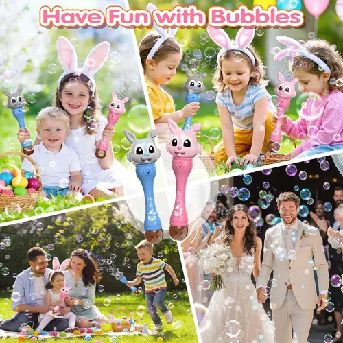 Miniatura 9 de Máquina de burbujas para niños, paquete de 2 varitas de burbujas de conejo, soplador automático de burbujas de conejo, juguetes de burbujas