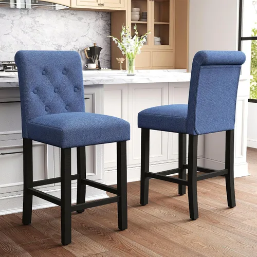 Miniatura 13 de LSSPAID Juego de 2 taburetes de bar de 24 pulgadas de altura, taburetes de bar tapizados de tela acolchada para isla de cocina con respaldo copetudo