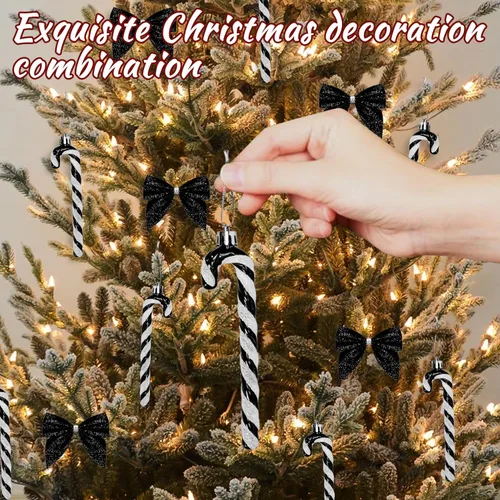 Miniatura 3 de 24 piezas de decoraciones navideñas de bastón de caramelo, lazos de bastón de caramelo con purpurina de 5.5 pulgadas para árbol de Navidad, adorno