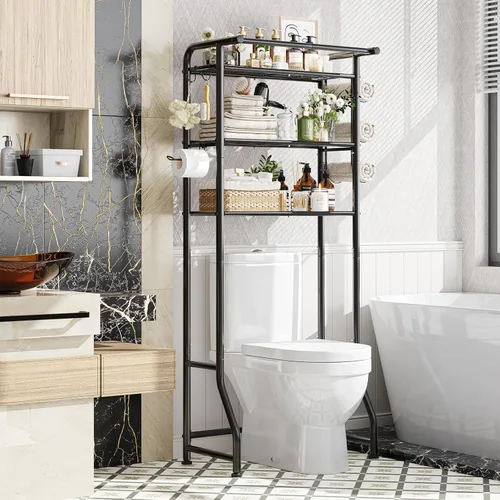 Miniatura 14 de Simple Trending Over The Toilet Storage Rack, Metal 3 Tier Bathroom Organizer Shelf with Paper Holder and 3 Hooks, Freestanding Shelf Space Saver