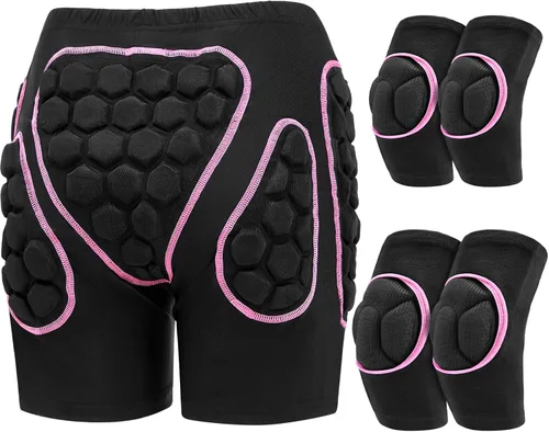 Miniatura 10 de Lewtemi Juego de 3 protectores 3D acolchados para la cadera, pantalones cortos de EVA, rodilleras, coderas, protección de invierno, almohadillas