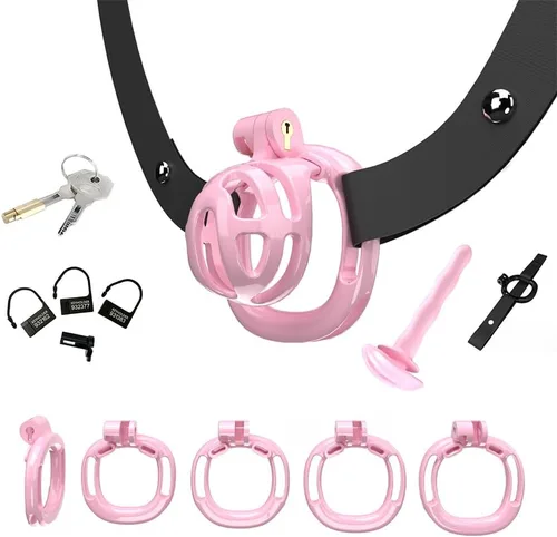 Miniatura 10 de Heuceo Jaula de castidad pequeña y ligera con 4 anillos y cinturón de castidad y dilatador uretral de silicona para hombre, mini jaula de pene liso