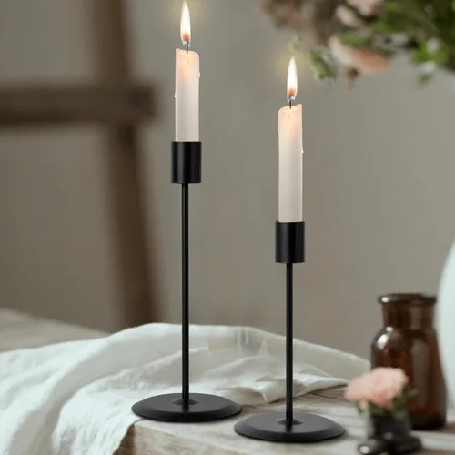 Portavelas negro mate, juego de 2 portavelas decorativos para velas cónicas, soportes de velas de metal para decoración del hogar, boda, comedor,