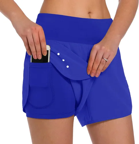 Miniatura 7 de Ksmien - Pantalones cortos de correr 2 en 1 para mujer, ligeros, para entrenamiento, gimnasio, yoga, forro con bolsillos para teléfono