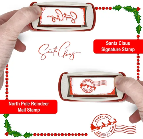 Miniatura 2 de Gift Boutique Juego de 2 sellos de goma autoentintados de Navidad con sello de firma de Santa Claus y sello de correo de reno del Polo Norte