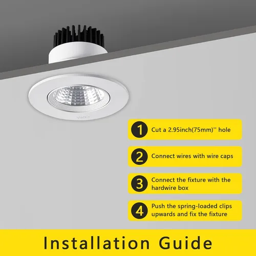 Miniatura 8 de Lámpara empotrable LED de 3 pulgadas, lámpara de techo COB de 5 W con controlador, 3000 K/4000 K/6000 K, CRI92, 410 lm, accesorio de iluminación