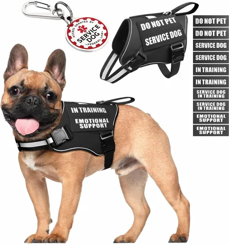 Miniatura 8 de Arnés de chaleco para perro de servicio+Etiqueta de identificación+10 parches, etiqueta de perro de servicio metálica y chaleco reflectante de apoyo