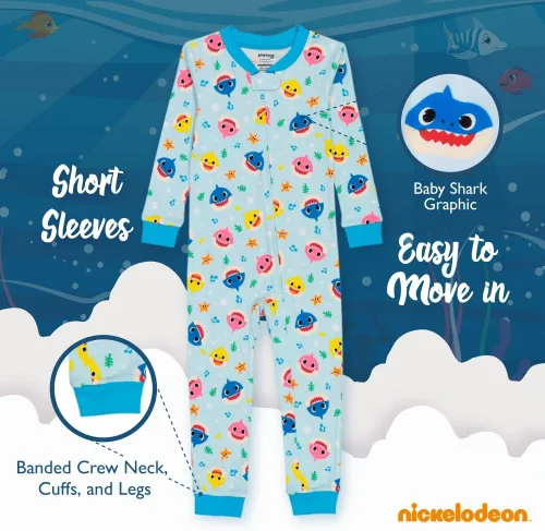 Miniatura 4 de Nickelodeon Baby Shark - Pijama de algodón de una pieza sin pies, 2 unidades, ajuste ceñido, suave y lindo para niños