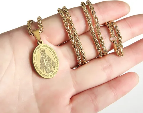 Miniatura 3 de RS Collar de Virgen María para hombre medalla milagrosa de acero inoxidable colgante de María de la Virgen medallón de María dije de Santa María