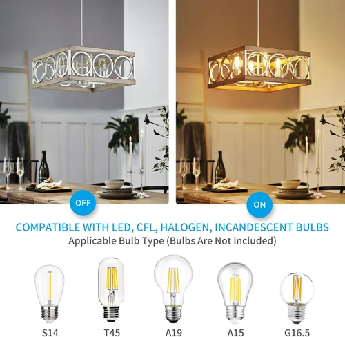 Miniatura 6 de XINGQI Candelabro moderno cuadrado de 17.7 pulgadas, 4 luces, lámpara colgante de granja para comedor, sala de estar, dormitorio, isla de cocina