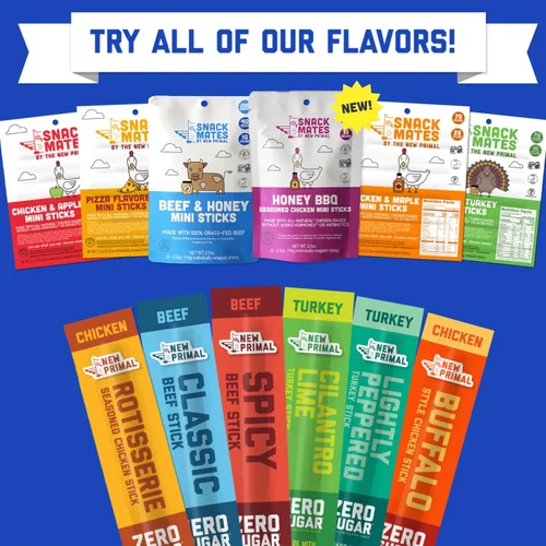 Miniatura 8 de The New Primal Buffalo Chicken Sticks, Keto, sin gluten, bocadillos saludables, sin azúcar, bajo en carbohidratos, alto en proteínas, charqui