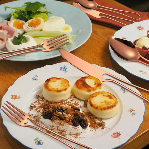 Miniatura 6 de Juego de Cubiertos para 4 Cobre/Oro Rosa Cubiertos con Mangos Calados 20 Piezas Acero Inoxidable Cubertería Vajilla Moderna Utensilios para Comer