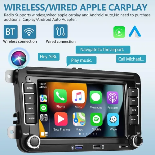 Miniatura 3 de 2G+64G Android para VW Jetta Seat Passat Tiguan CC Golf Skoda doble Din estéreo del coche con Carplay inalámbrico/Android Auto 7 pulgadas HD