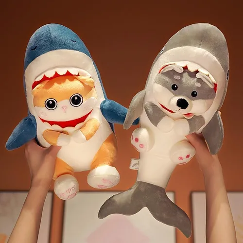 Miniatura 2 de Almohada de felpa de perro de tiburón de 15.7 pulgadas, juguete de peluche suave de animales de tiburón para abrazar, almohada para dormir