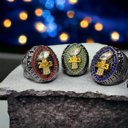Miniatura 5 de Anillo de trofeo del campeonato de fútbol de fantasía 2023 Premio chapado en bronce negro para el ganador de la Liga de Fútbol Fantasía